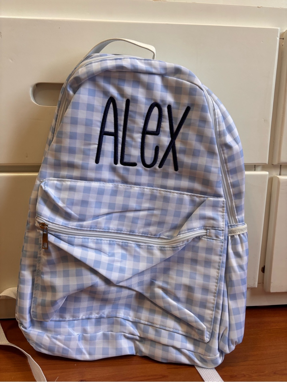 Personalized Kids Backpack - Light Blue Gingham (Alex)
